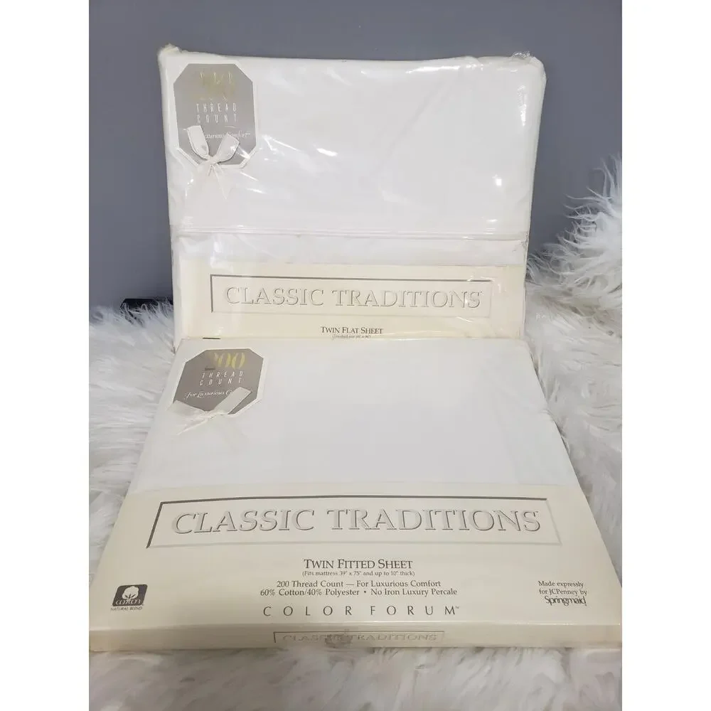 NEW Vintage Classic Traditions CREAM off‎ white flat & fitted sheet cotton 200